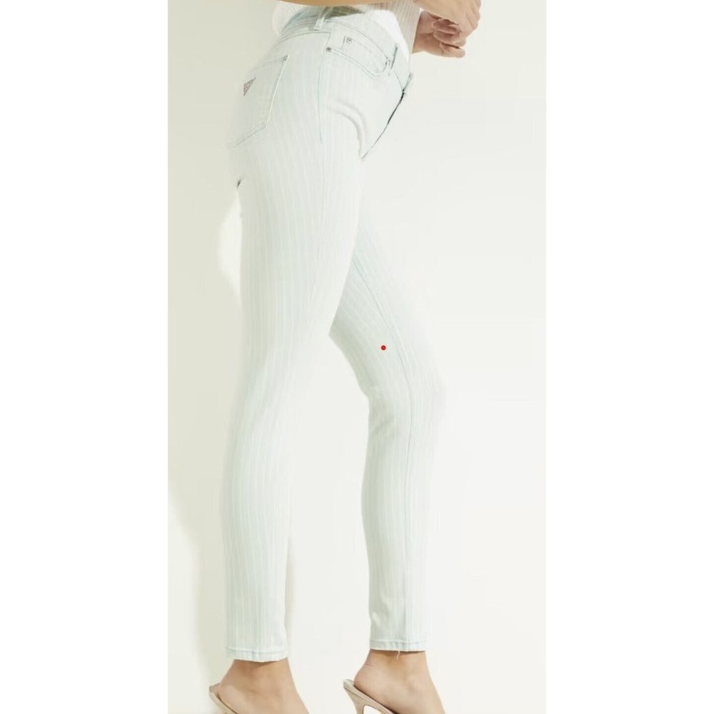 Women's Guess 1981 Skinny High Rise Vintage Aqua Striped Jeans Size 26*29, NWT